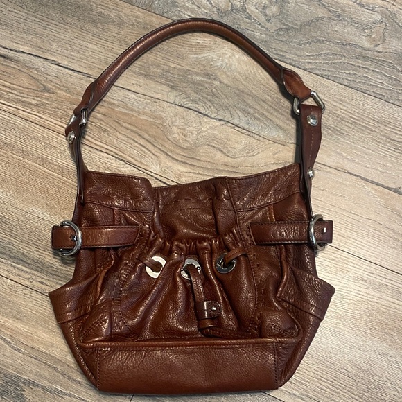B. Makowsky Rich Brown Leather Shoulder Bag - Picture 1 of 11